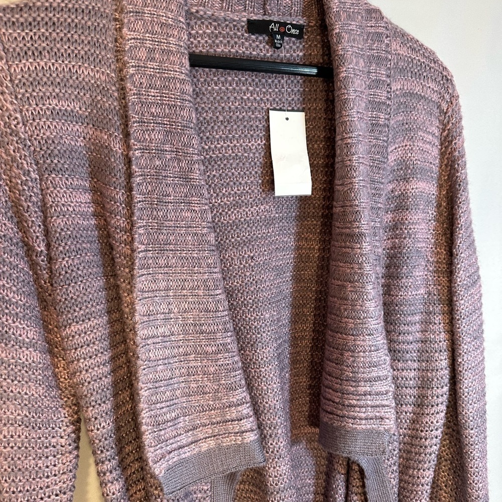 All @ Once Womens Size M Knit Sweater Cardigan Duster Open Belted Long Sleeve